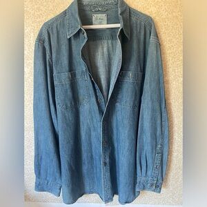 LL Bean mens cotton denim button down size large